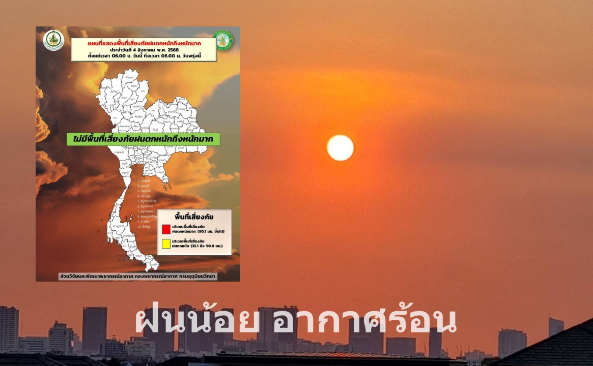 ช่วงนี้อากาศร้อน ฝนน้อย ก่อนฝน จะตกเพิ่มขึ้น 11-18 ส.ค.